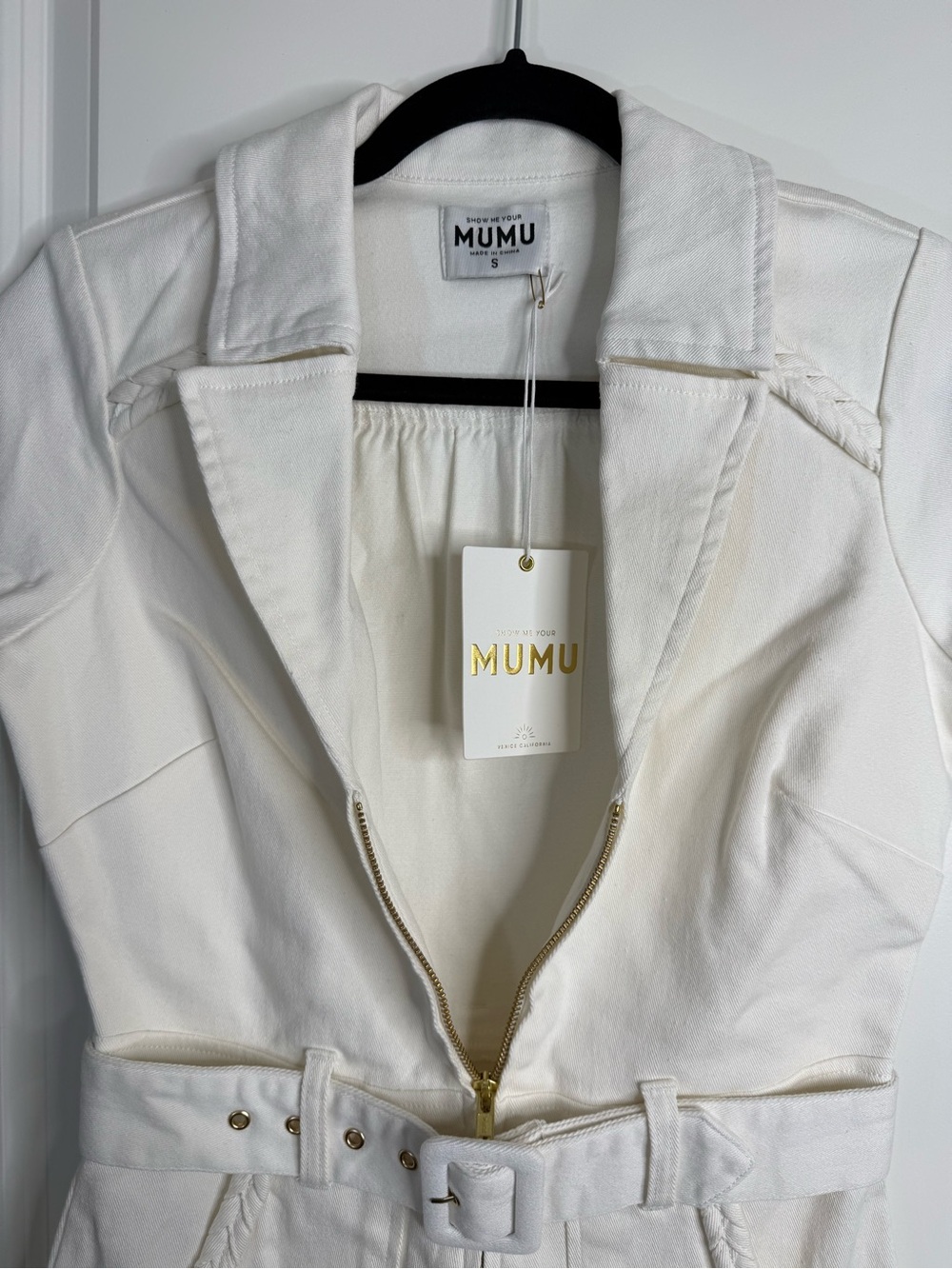 Show Me Your MuMu Outlaw Denim Romper Pearly White Small Revolve NWT - Picture 6 of 15